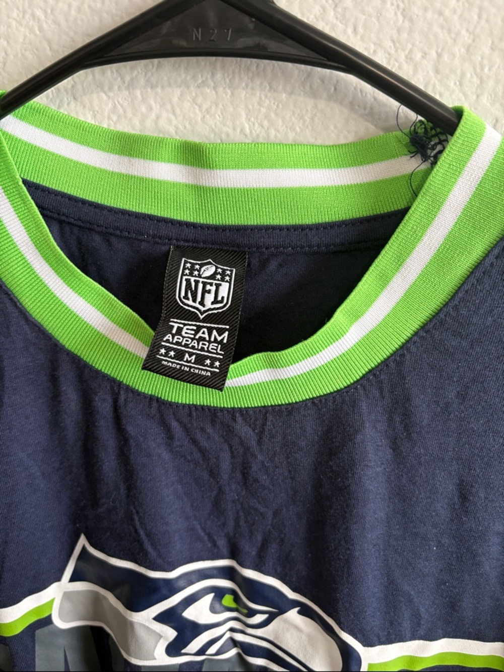 NFL Seattle Seahawks Navy and Lime Green Short Sleeve Tee - Picture 3 of 3